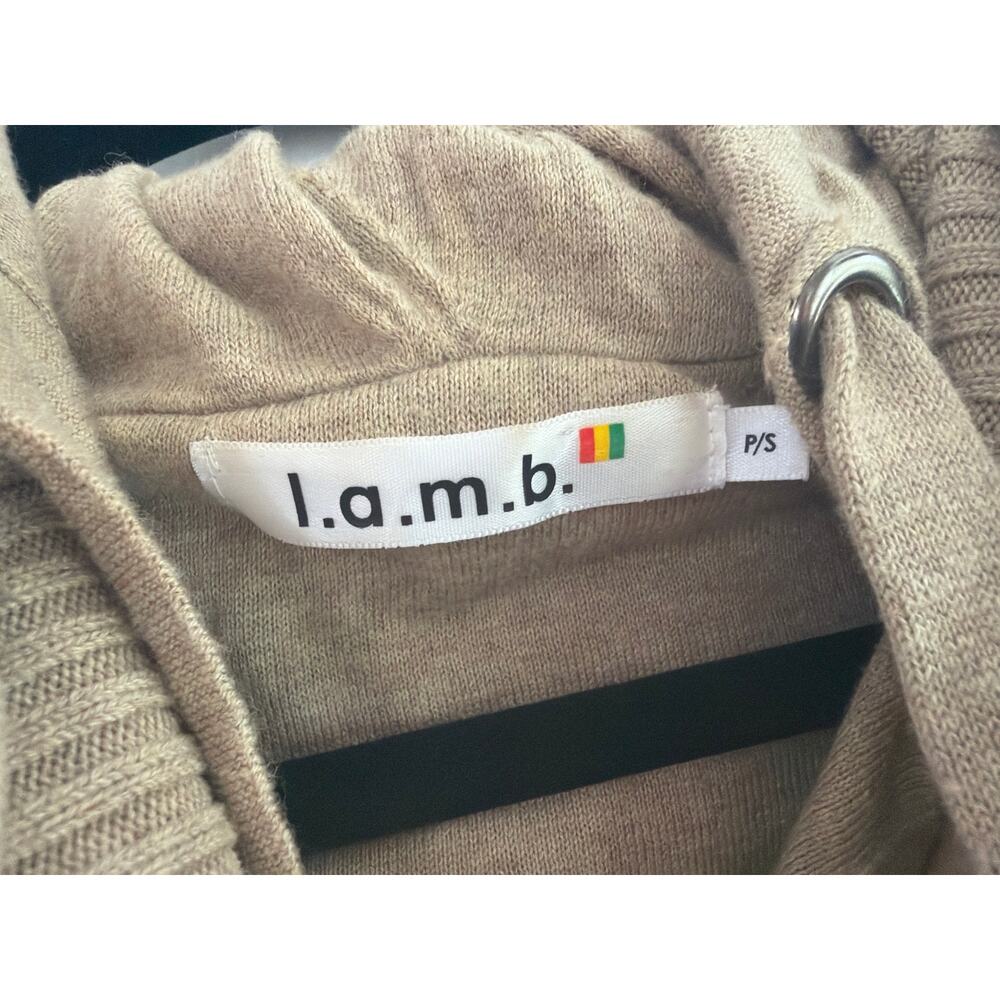 L.A.M.B. Cotton Cashmere Cowl Neck Drawstring Hoodie Sweater Oatmeal Tan P/S - Picture 2 of 4